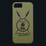 Subdued Maccabee Shield And Spears iPhone 8/7 Case<br><div class="desc">A black military "subdued" style depiction of a Maccabee&#39;s shield and two spears. The shield is adorned by a lion and text reading "Yisrael" (Israel) in the Paleo-Hebrew alphabet. Hebrew text reading "Maccabee" also appears. The Maccabees were Jewish rebels who freed Judea from the yoke of the Seleucid Empire. Chanukkah...</div>