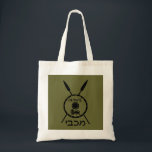 Subdued Maccabee Shield And Spears Tote Bag<br><div class="desc">A black military "subdued" style depiction of a Maccabee's shield and two spears. The shield is adorned by a lion and text reading "Yisrael" (Israel) in the Paleo-Hebrew alphabet. Hebrew text reading "Maccabee" also appears. The Maccabees were Jewish rebels who freed Judea from the yoke of the Seleucid Empire. Chanukkah...</div>