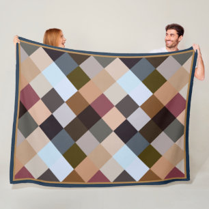 Subdued Pastel Colours Squares Mosaic Pattern Fleece Blanket