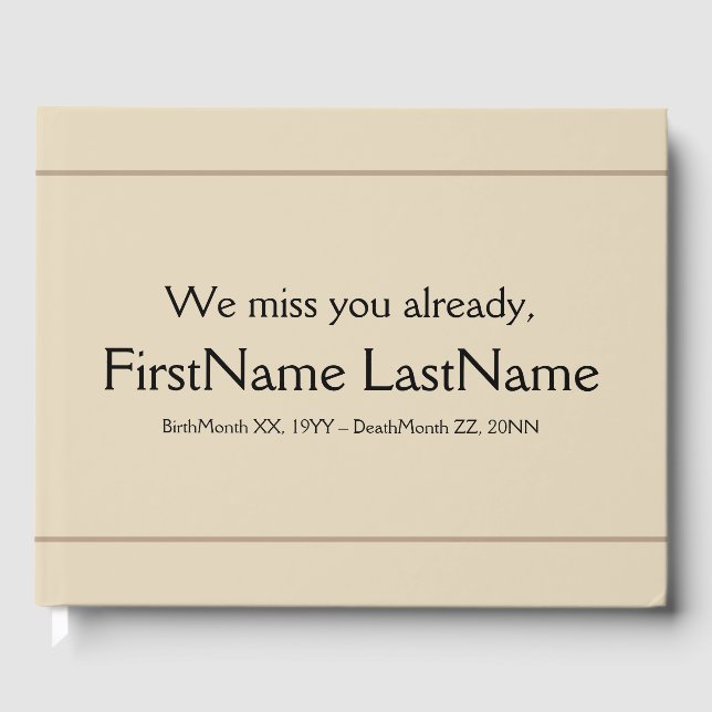 Subdued & Personalised Funeral Guestbook (Front)
