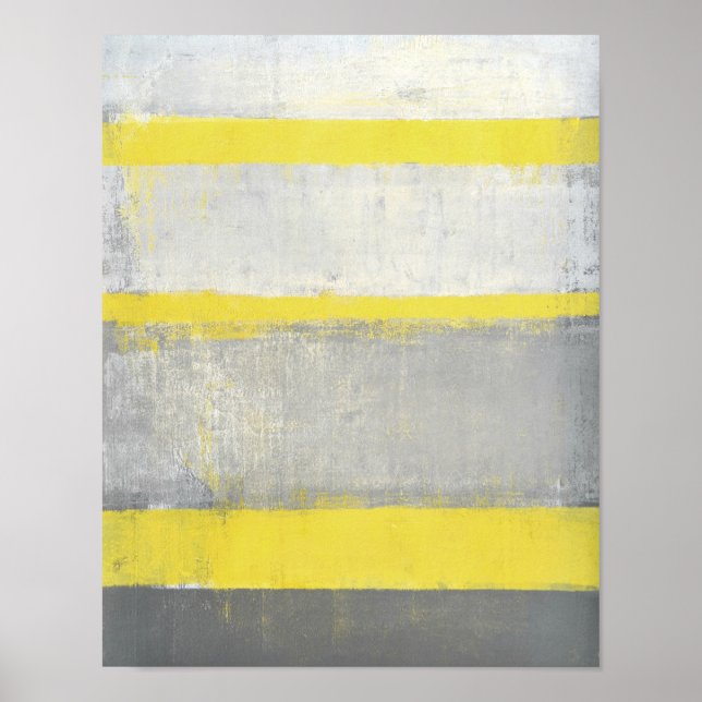 'Subjected' Grey and Yellow Abstract Art Poster (Front)