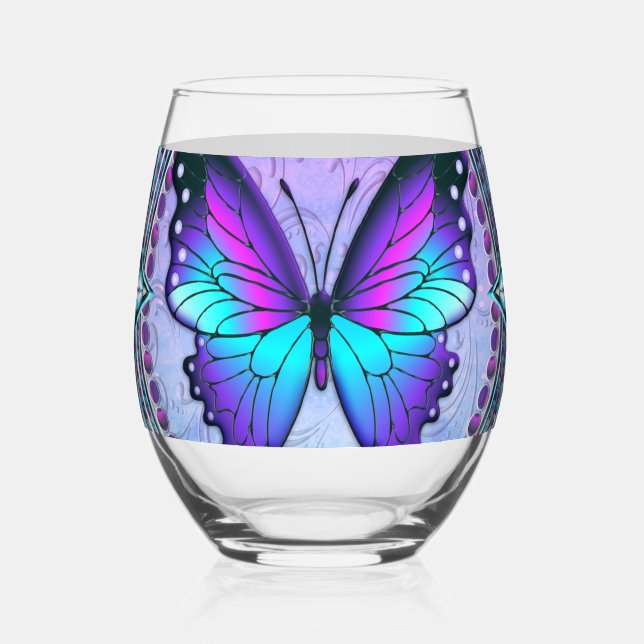 Sublimation Butterfly with Background Stemless Wine Glass (Front)