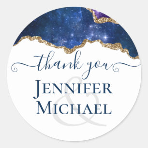 Sublime Agate Blue Gold WEDDING SUITE Classic Round Sticker