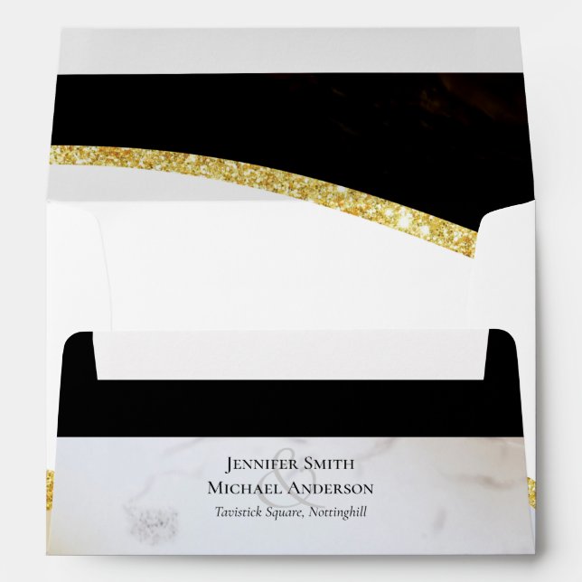 Sublime Black and Gold Modern Wedding Envelope (Back (Bottom))