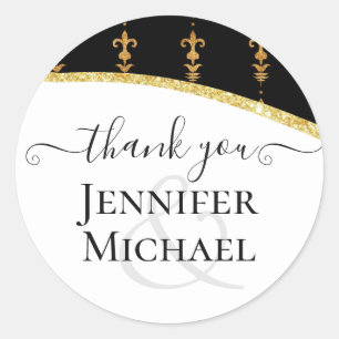 Sublime Black Gold Fleur De Lys Wedding Classic Round Sticker