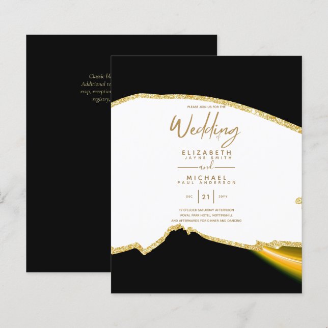 Sublime Black Gold White Wedding Invitations (Front/Back)