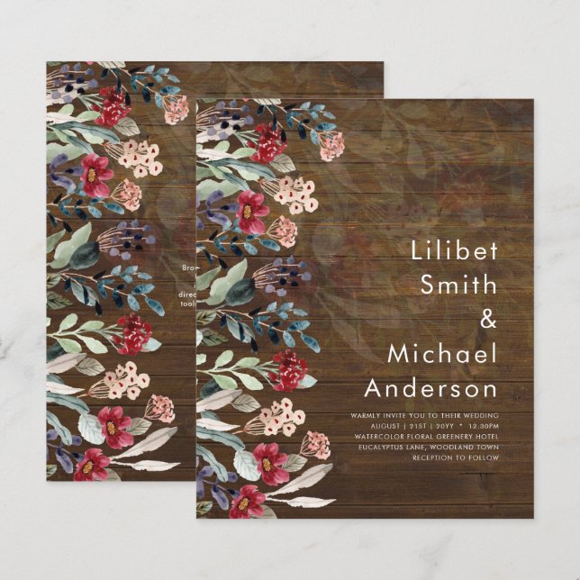 Sublime Burgundy Blue Wildflowers Wedding Elegant (Front/Back)