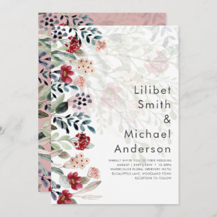Sublime Burgundy Blue Wildflowers Wedding Elegant Invitation