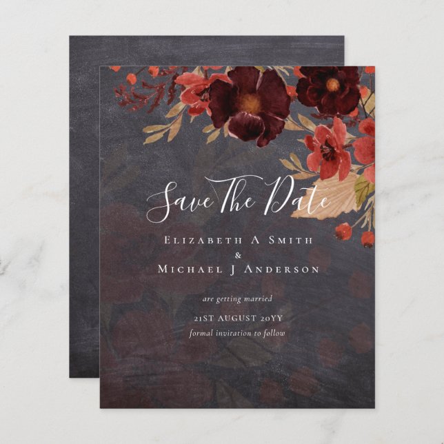 Sublime Burgundy Floral Wedding SAVE DATES Budget (Front/Back)