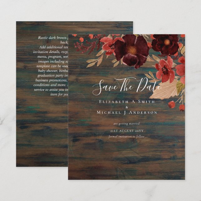 Sublime Burgundy Floral Wedding SAVE DATES Budget (Front/Back)