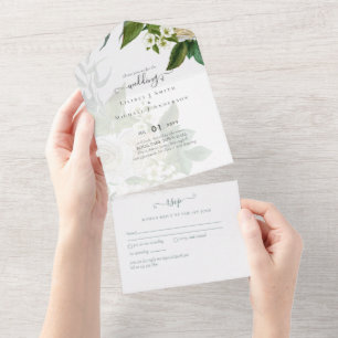Sublime  Dusty Blue and White Roses Wedding Suite  All In One Invitation