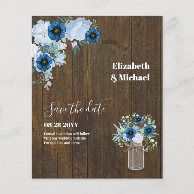 Sublime Dusty Blue Floral Mason Jar Wedding Flyer (Front)
