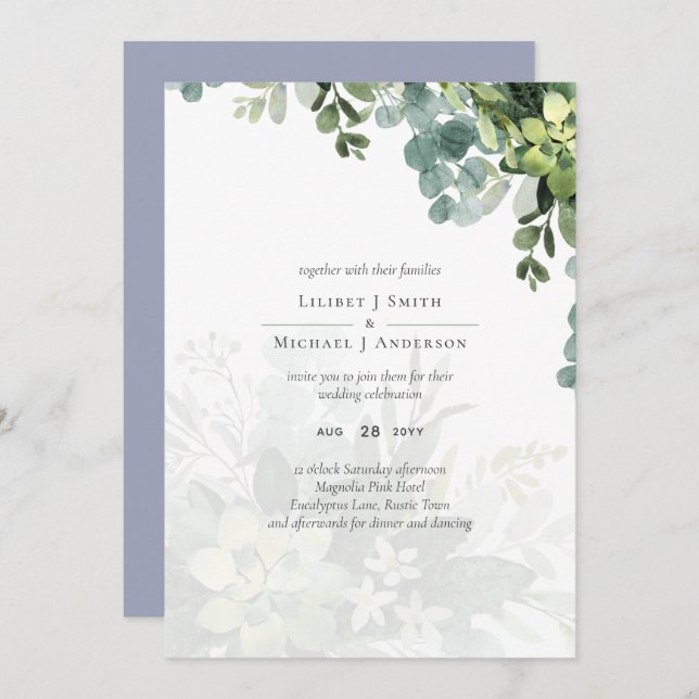 Sublime Dusty Blue GREENERY Eucalyptus WEDDING (Front/Back)