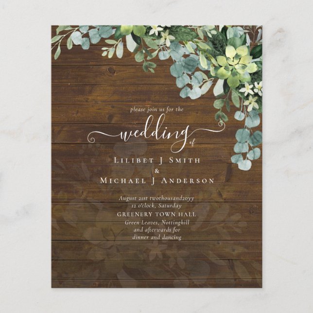 Sublime Dusty Blue GREENERY Eucalyptus WEDDING Flyer (Front)