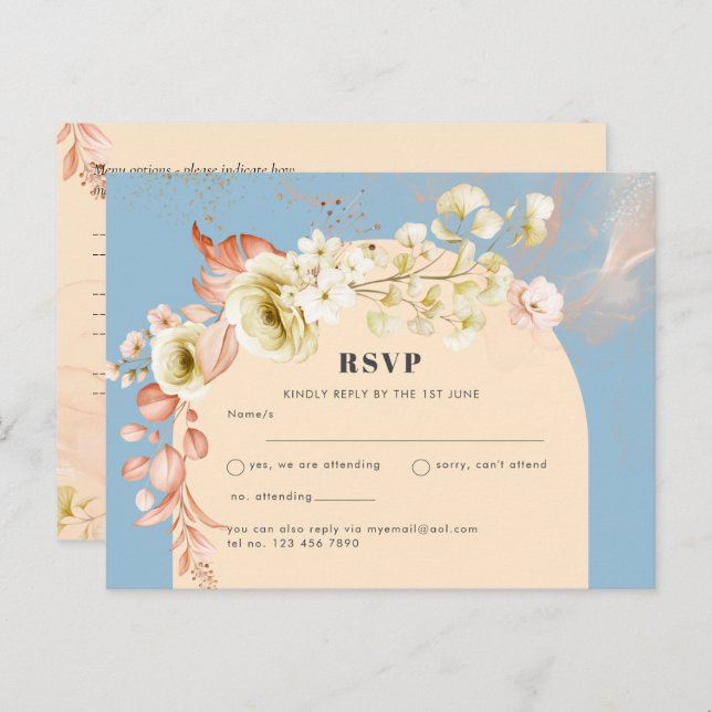 Sublime Dusty Blue Peach Wedding Postcard (Front/Back)