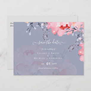 Sublime Dusty Blue Pink Blossom Wedding Suite Postcard
