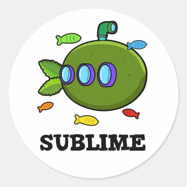 Sublime Funny Submarine Fruit Lime Pun  Classic Round Sticker (Front)