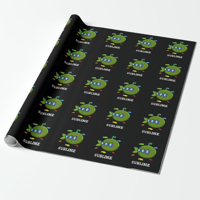 Sublime Funny Submarine Fruit Lime Pun Dark BG Wrapping Paper (Unrolled)