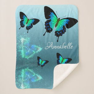 Sublime Gorgeous Aqua Turquoise Butterflies Sherpa Blanket