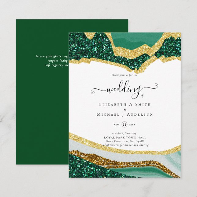 Sublime Green Gold Agate Glitter Wedding (Front/Back)