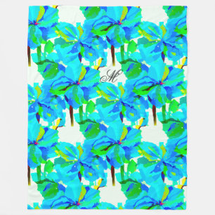 Sublime Himalayan Poppy Aqua Green Floral Pattern Fleece Blanket
