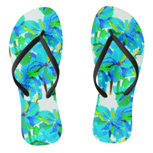 Sublime Himalayan Poppy Aqua Green Floral Pattern Flip Flops