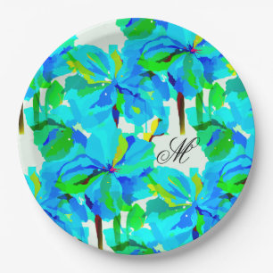 Sublime Himalayan Poppy Aqua Green Floral Pattern Paper Plate