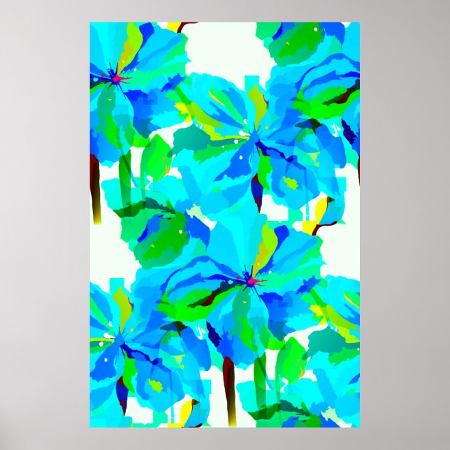 Sublime Himalayan Poppy Aqua Green Floral Pattern Poster (Front)