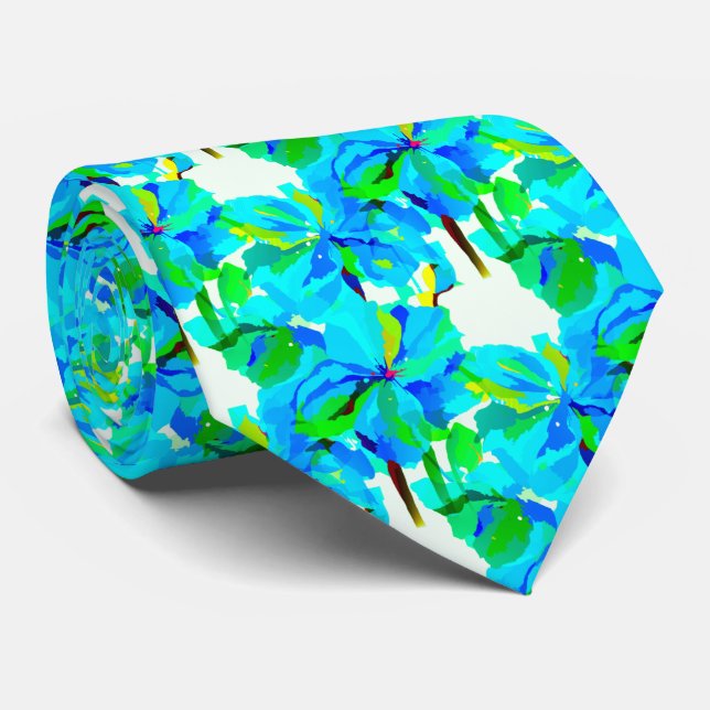 Sublime Himalayan Poppy Aqua Green Floral Pattern Tie (Rolled)