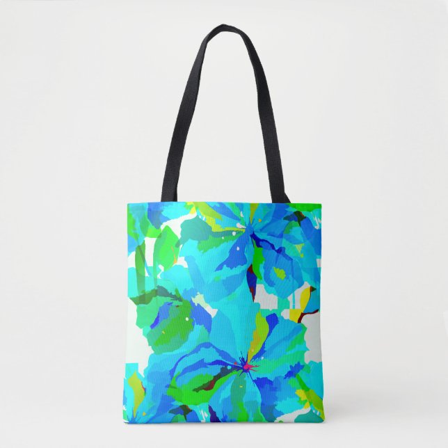 Sublime Himalayan Poppy Aqua Green Floral Pattern Tote Bag (Front)