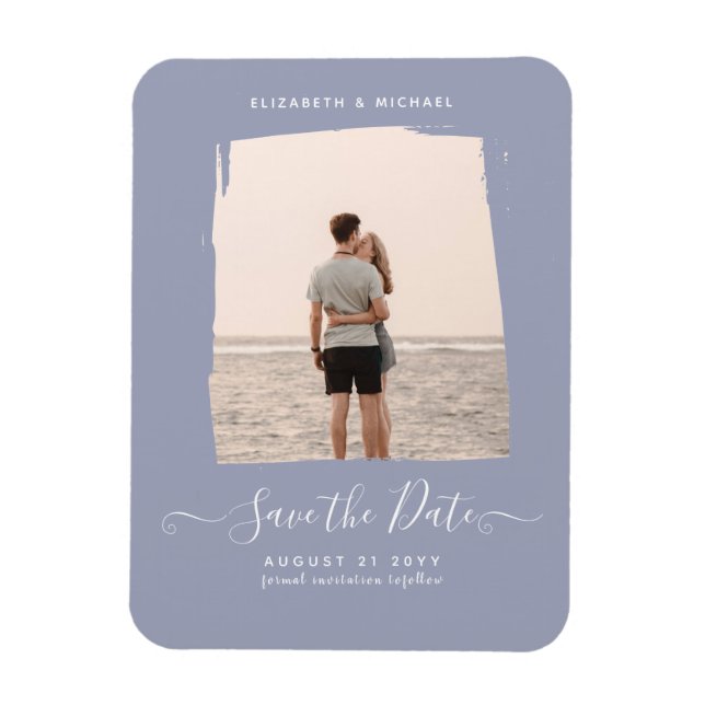 Sublime Minimalist PHOTO Save The Date Dusty Blue Magnet (Vertical)