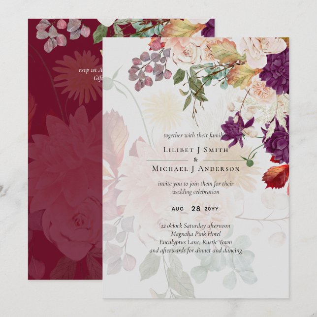 Sublime Mulberry orange Floral Wedding Suite (Front/Back)