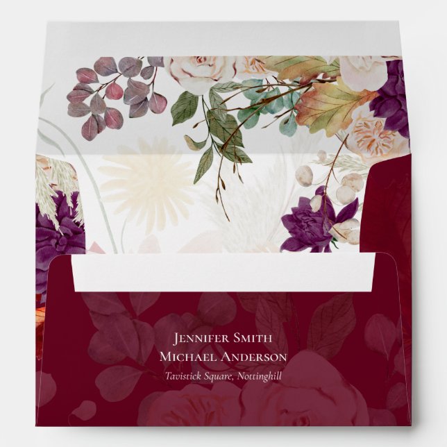 Sublime Mulberry orange Floral Wedding Suite Envelope (Back (Bottom))