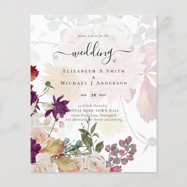 Sublime Mulberry orange Floral Wedding Suite Flyer (Front)