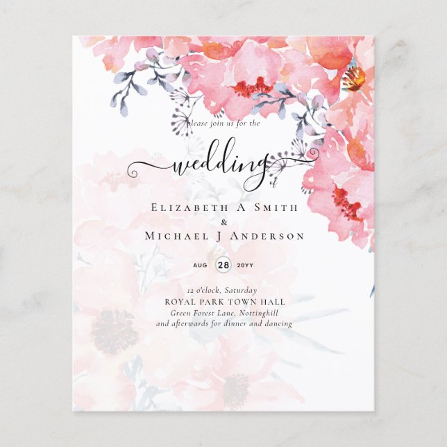 Sublime Pink Blossoms WEDDING SUITE - BUDGET Flyer (Front)