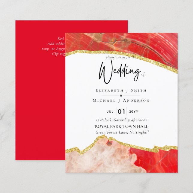 Sublime Red Gold Agate Wedding INVITES BUDGET (Front/Back)