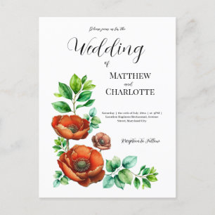 Sublime Watercolor Red Poppies in Vintage Style Announcement Postcard