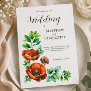 Sublime Watercolor Red Poppies in Vintage Style Announcement Postcard