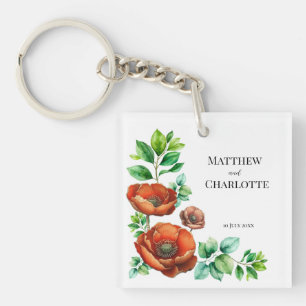 Sublime Watercolor Red Poppies in Vintage Style Key Ring