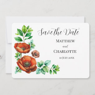 Sublime Watercolor Red Poppies in Vintage Style Save The Date