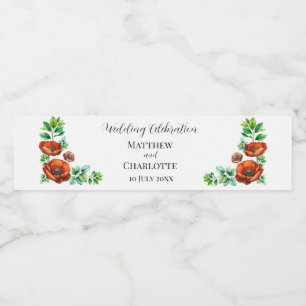Sublime Watercolor Red Poppies in Vintage Style Water Bottle Label