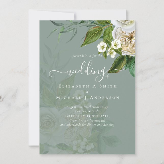 Sublime Wedding Suite - White Roses Invitation (Front)