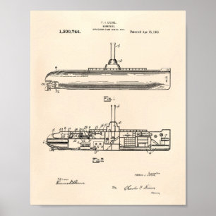 Submarine 1919 Patent Art Old Peper Poster