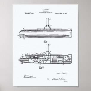 Submarine 1919 Patent Art White Paper Poster