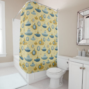 Submarine Adventure Kids Bathroom Decor Shower Curtain
