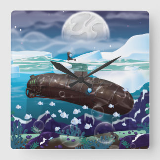 Submarine Arctic Adventure Square Wall Clock