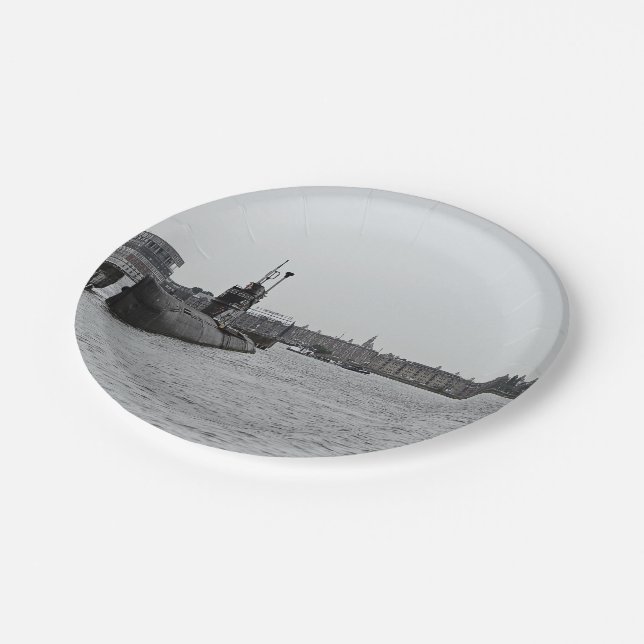 Submarine at a port paper plate (Angled)