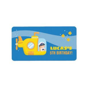 Submarine Boy Underwater Birthday Party Labels