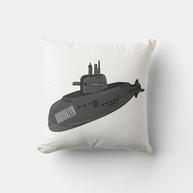 Submarine cartoon illustration cushion (Front)