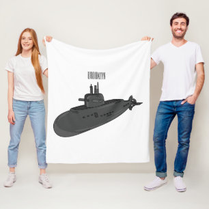 Submarine cartoon illustration  fleece blanket